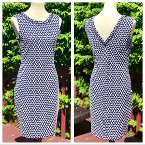 Reiss Alberto Jacquard Navy and White Dress Sz 8